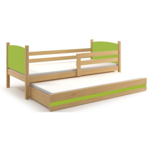Detská posteľ s prístilkou BOBÍK 2, 80x190, borovica/zelená
