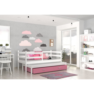 Drevená detská posteľ RACEK P2 color + matrac + rošt ZADARMO, 184x80 cm, biela/ružová