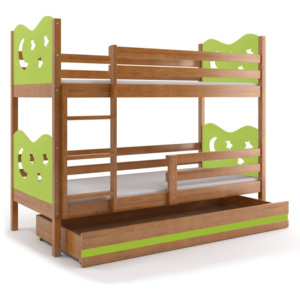 Poschodová posteľ MAX - 190x80cm - Hviezda - Jelša - Zelená