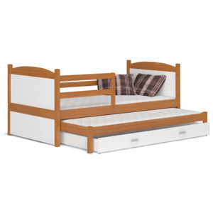 Detská rozkladacia posteľ MATES P2 + matrac + rošt ZADARMO, masiv, 184x80 cm, olcha/šedá