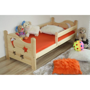 Detská posteľ se zábranou STAR, prírodný-lak, 70x160 cm