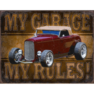 Plechová ceduľa: My Garage, My Rules (Red Car) - 30x40 cm