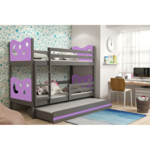 Poschodová posteľ KAMIL 3 + matrac + rošt ZADARMO, 80x160, grafit/fialová