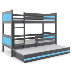 Poschodová posteľ BALI 3 + matrac + rošt ZADARMO, 190x80 cm, grafit,blankytný