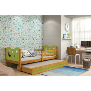 Detská posteľ KAMIL 2 + matrac + rošt ZADARMO, 90x200, jelša/zelená