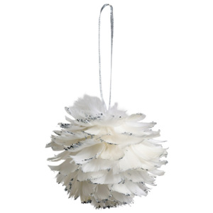 Sada 6 bielych závesných dekorácií z peria Côté Table Hanging Ball Feather, 12 cm