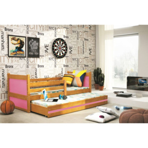 Detská posteľ s prístilkou FIONA 2, 80x190 cm, jelša/ružová