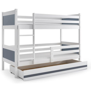 Poschodová posteľ BALI + UP + matrac + rošt ZADARMO, 190x80 cm, biely/grafit