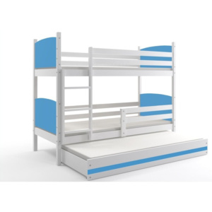 Poschodová posteľ s prístilkou BOBÍK 3, 80x160, biela/blankytná