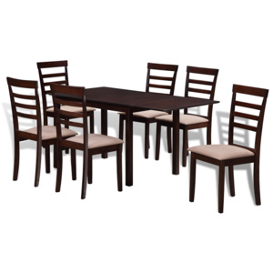 Hnedo krémový kuchynský set z masívu - rozťahovací stôl a 6 stoličiek