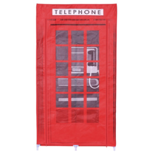 Látková šatníková skriňa London, červená telefónna búdka