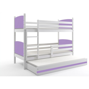 Poschodová posteľ s prístilkou BOBÍK 3, 80x160, biela/fialová
