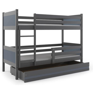 Poschodová posteľ BALI + UP + matrac + rošt ZADARMO, 190x80 cm, grafit/grafit