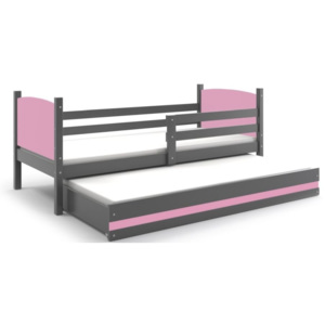 Detská posteľ s prístilkou BOBÍK 2, 80x190, grafit/ružová
