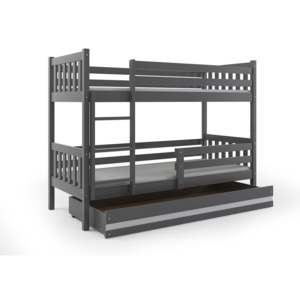 Poschodová posteľ RINOCO + UP + matrac + rošt ZADARMO, 80x190 cm, grafit/biela