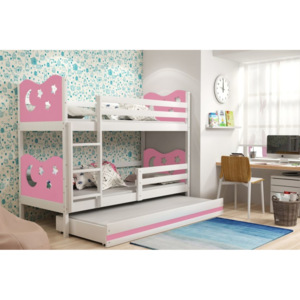 Poschodová posteľ KAMIL 3 + matrac + rošt ZADARMO, 80x160, biela/ružová