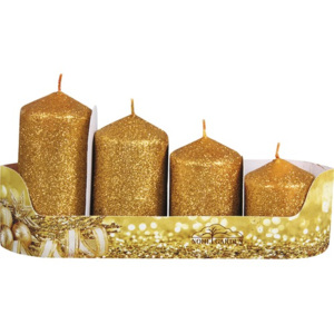 Sviečky adventné stupňovité medené s glitrami 4ks
