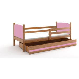 Detská posteľ so zábranou BOBÍK 1, 80x190, jelša/ružová