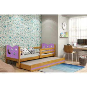 Detská posteľ KAMIL 2 + matrac + rošt ZADARMO, 80x190, jelša/fialová