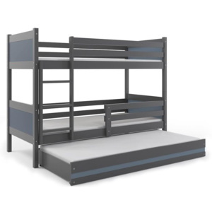Poschodová posteľ BALI 3 + matrac + rošt ZADARMO, 190x80 cm, grafit/grafit