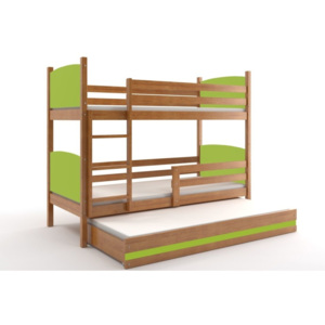 Poschodová posteľ s prístilkou BOBÍK 3, 80x160, jelša/zelená