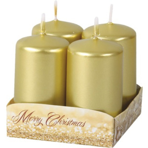 Sviečky adventné 4 x 6 cm, 4ks metalický lesk, zlaté
