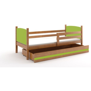 Detská posteľ so zábranou BOBÍK 1, 80x190, jelša/zelená
