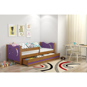 Detská posteľ so zábranou MIKULÁŠ, 80x160 cm, jelša/fialový