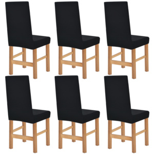 Naťahovací návlek na stoličku, 6 ks, široké pruhy, čierny