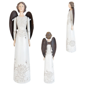 Biely Anjel so zdobenými šaty - 6 * 7 * 30 cm