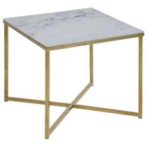 Konferenčný stolík hranatý Alma, 50 cm, zlatá - biela / zlatá
