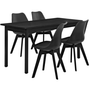 [en.casa]® Štýlový dizajnový jedálenský stôl - čierny - so 4 stoličkami - čiernymi