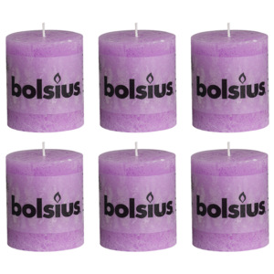 Bolsius Rustikálne valcové sviečky 80 x 68 mm, fialové 6 ks