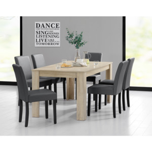 [en.casa]® Rustikálny dubový jedálenský stôl so 6 stoličkami - biely stôl - tmavo sivé stoličky