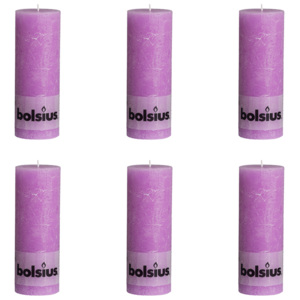 Bolsius Rustikálne valcové sviečky 6 ks 190x68 mm, fialové