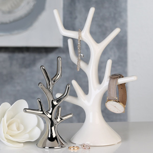 Stromček / stojan na šperky Diamonds, 26 cm, biela - biela