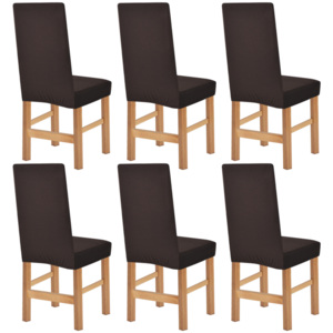 Naťahovací návlek na stoličku, 6 ks, široké pruhy, hnedý