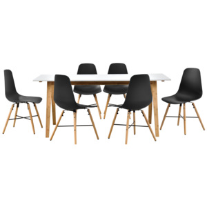 [en.casa]® Dizajnový bambusový jedálenský stôl so 6 čiernymi stoličkami