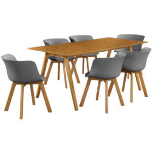 [en.casa]® Dizajnový bambusový jedálenský stôl HTNT4301 so 6 sivými stoličkami HTFL-6305
