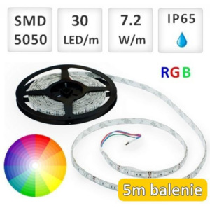 BRG 5m bal. RGB LED vodeodolný pásik 30 SMD5050 7.2W/m IP65
