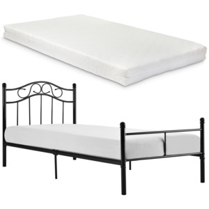 [en.casa]® Kovová posteľ s roštom a matracom - 200 x 120 cm - čierna