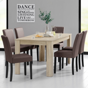 [en.casa]® Rustikálny dubový jedálenský stôl so 6 stoličkami - svetlý stôl - hnedé stoličky
