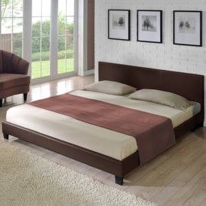 Corium® Moderná manželská posteľ, čalúnená - koženka 180x200cm (tmavo hnedá)
