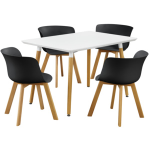[en.casa]® Dizajnový jedálenský stôl - 120 x 70 cm - biely so 4 čiernymi stoličkami