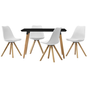 [en.casa]® Dizajnový jedálenský stôl - 120 x 70 cm - čierny a 4 biele stoličky