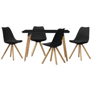 [en.casa]® Dizajnový jedálenský stôl - 120 x 70 cm - čierny a 4 čierne stoličky