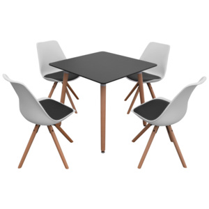 5-dielna jedálenská súprava stola a stoličiek, čierno-biela