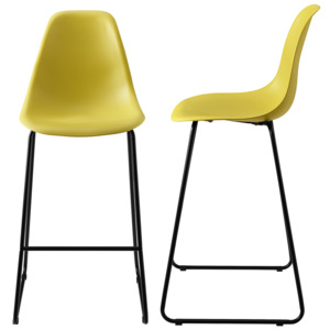 [en.casa]® Dizajnové barové stoličky (2 kusová sada) - muštárovo žlté