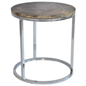 Hnedý mramorový odkladací stolík s chrómovanou podnožou RGE Accent, ⌀ 50 cm