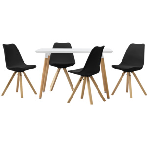 [en.casa]® Dizajnový jedálenský stôl - 120 x 70 cm - biely a 4 čierne stoličky